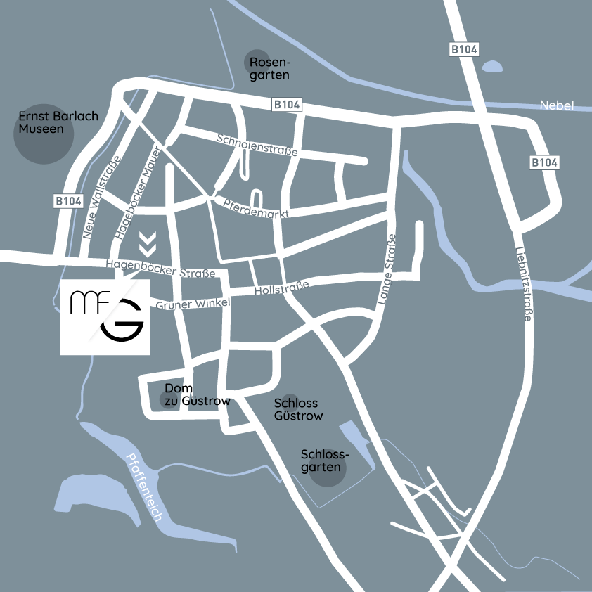 Anfahrtskarte der Galerie Martina Fregin in Güstow